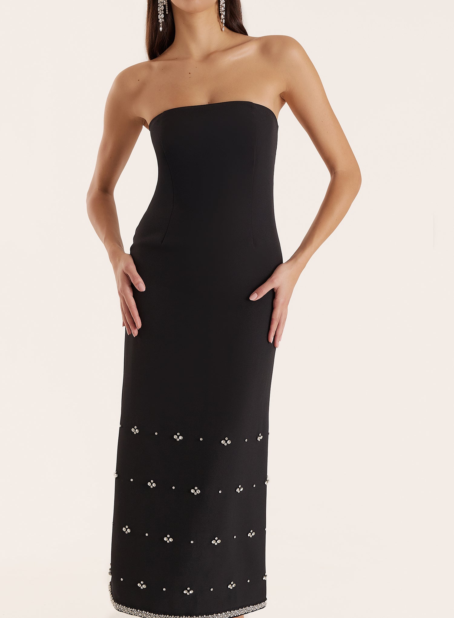 Black Embellished Bandeau Midaxi Dress
